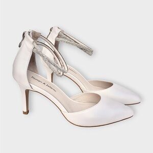 NWT, Django and Juliette size 9 White pearl, sparkly Ankle Strap Heels, leather